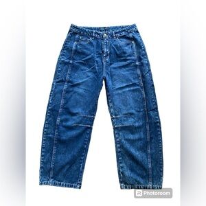 Woman baggy barrel boyfriend jeans mid rise wide leg cool jeans!